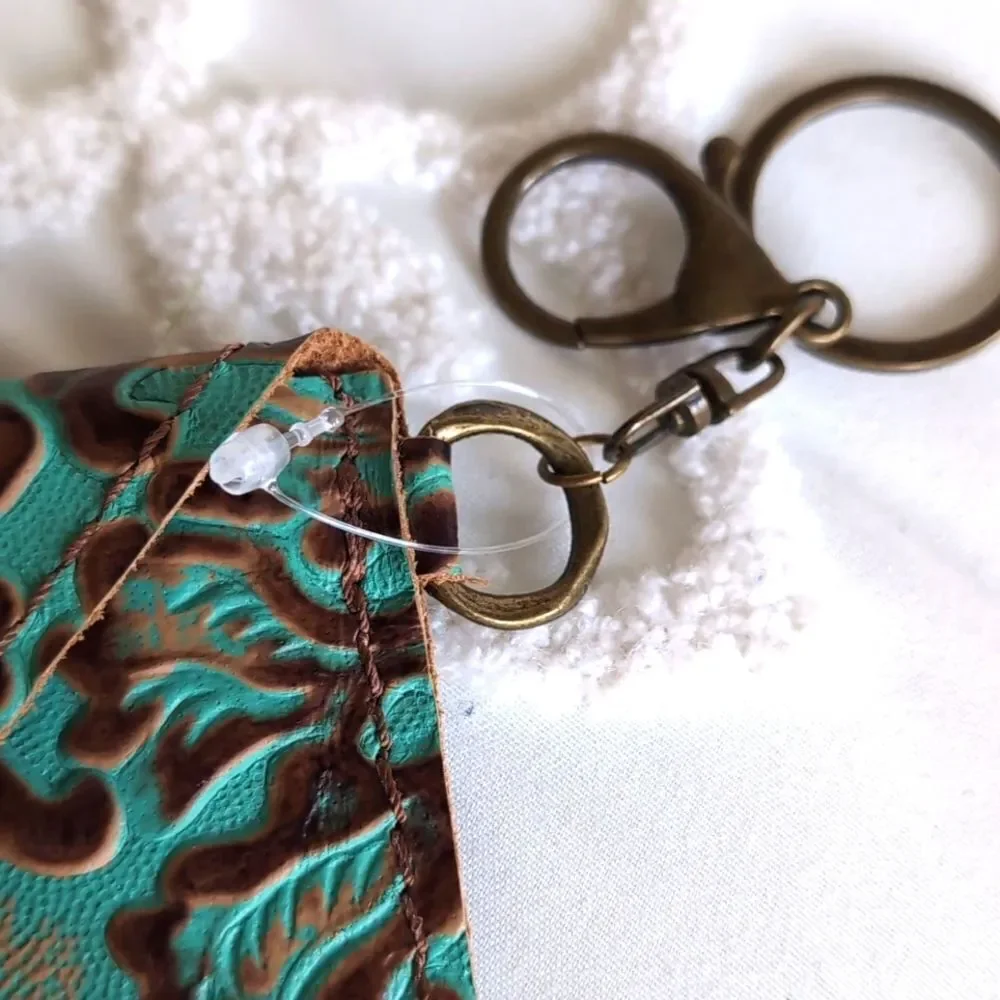 Turquoise and Brown Leather Tooled Artisan Keychain/C Card Money /Mini Wallet